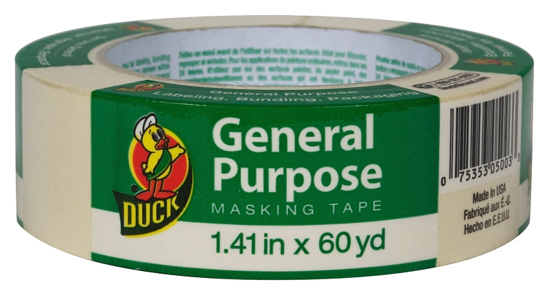DUCK Duck 394697 Masking Tape, 60 yd L, 1.41 in W, Beige