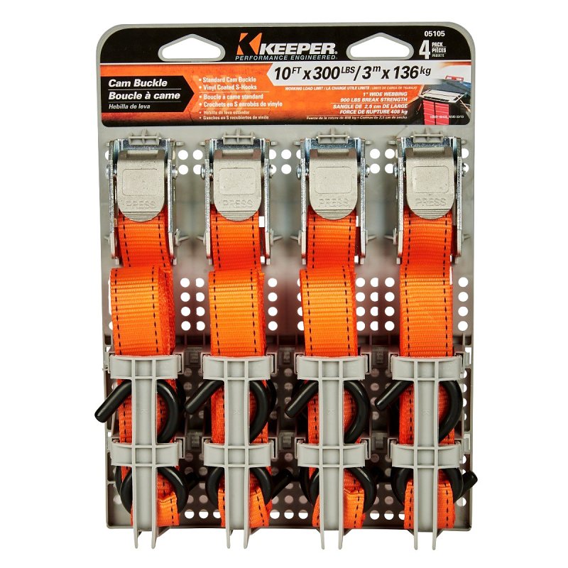 KEEPER Keeper 05105 Tie-Down, 1 in W, 10 ft L, Polyester, Orange, 300 lb, S-Hook End Fitting AUTOMOTIVE KEEPER