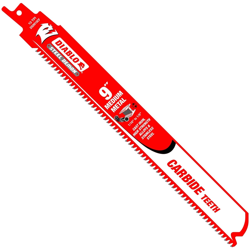 DIABLO Diablo DS0910CF Series Reciprocating Saw Blade, Applicable Materials: Metal, 9 in L, 10 TPI, Carbide Cutting Edge, 1/PK TOOLS DIABLO