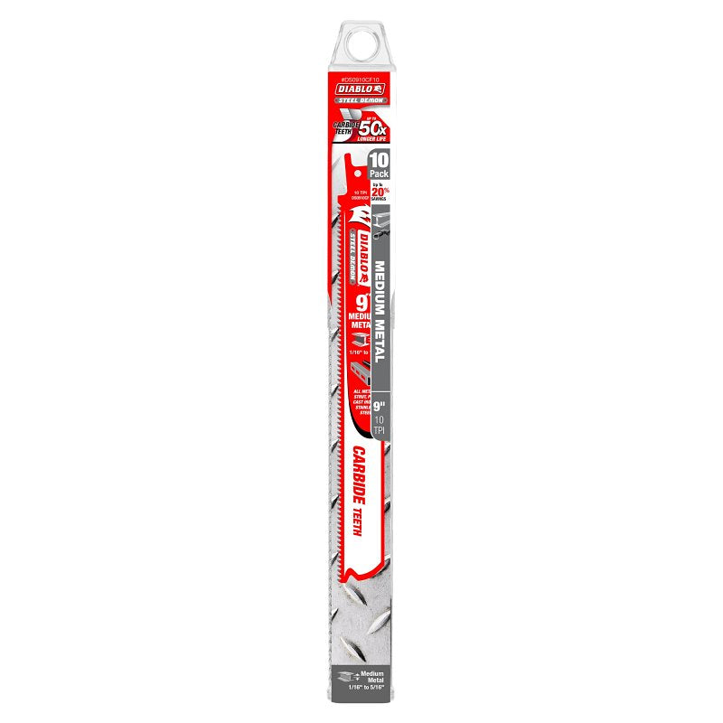 DIABLO Diablo Steel Demon DS0910CF10 Reciprocating Saw Blade, 1 in W, 9 in L, 10 TPI, Carbide Cutting Edge