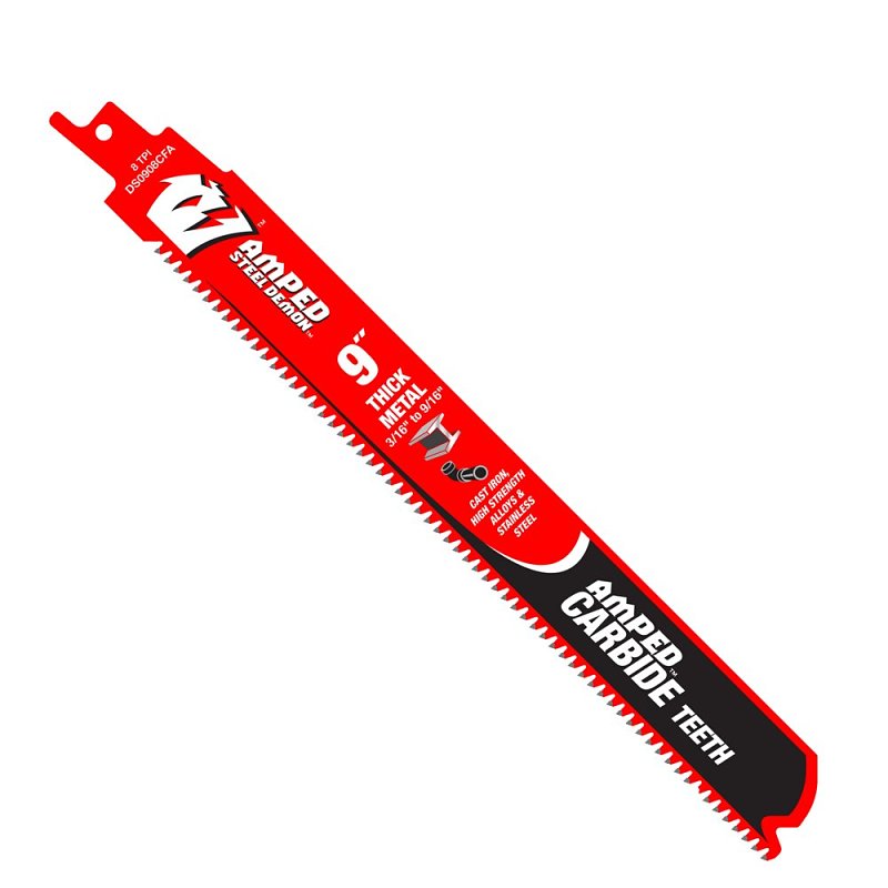 DIABLO Diablo AMPED, Steel Demon DS0908CFA10 Reciprocating Saw Blade, 1 in W, 9 in L, 8 TPI , Carbide Cutting Edge
