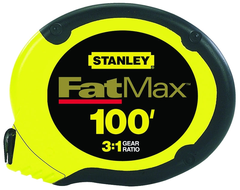 STANLEY TOOLS STANLEY 34-130 Measuring Tape, 100 ft L Blade, 3/8 in W Blade, Stainless Steel Blade, ABS Case, Black/Yellow Case