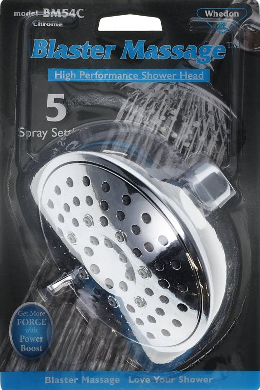 WHEDON PRODUCTS Whedon Blaster Massage BM54C Showerhead, 2.5 gpm, 1/2 in Connection, 5-Spray Function, Chrome, 4-1/2 in Dia