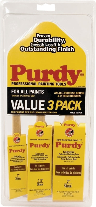 PURDY Purdy 140853100 Paint Brush Set, 1-1/2 in W, Polyester-Nylon Blend Bristle, Fluted Handle PAINT PURDY