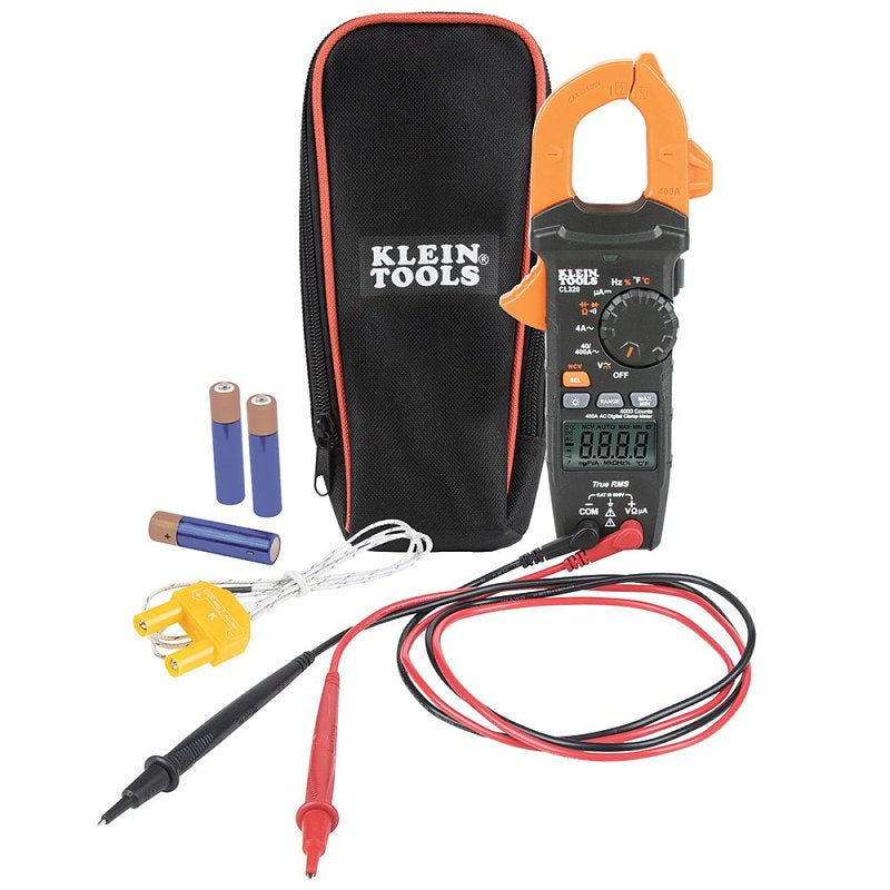 KLEIN Klein Tools CL320 Clamp Meter, 40 mOhm, 600 VAC/VDC, Digital Display, Functions: AC Voltage, DC Voltage, Black/Orange ELECTRICAL KLEIN