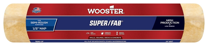 WOOSTER BRUSH Wooster R240-14 Roller Cover, 1/2 in Thick Nap, 14 in L, Fabric Cover, Golden Yellow PAINT WOOSTER BRUSH