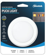 WESTEK Westek BL-PCCT-W1 Series Adjustable Puck Light, 3.37 in Dia, AA Battery, LED Lamp, 80 Lumens, White, 1/CD ELECTRICAL WESTEK