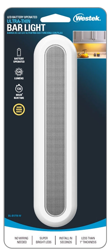 WESTEK Westek BL-BUTN-W Compact Bar Light, AA Battery, LED Lamp, 120 Lumens, 3000 K Color Temp, White ELECTRICAL WESTEK