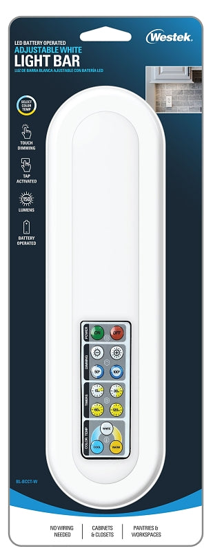 WESTEK Westek BL-BCCT-W Adjustable Light Bar, AA Battery, LED Lamp, 150 Lumens, 3000, 4000, 5000 K Color Temp, White