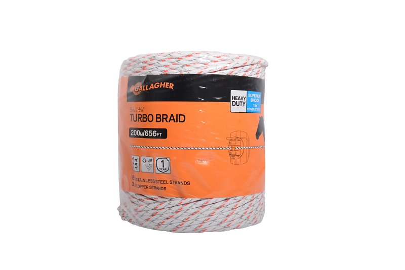 GALLAGHER POWER FENCE, Gallagher G62174 Turbo Equibraid Wire, Metal Conductor, White, 656 ft L HARDWARE & FARM SUPPLIES GALLAGHER POWER FENCE,