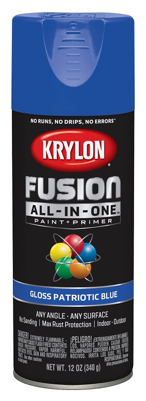 KRYLON Krylon K02716007 Spray Paint, 12 oz Can, 25 sq-ft Coverage Area, Solvent Base, Gloss, Patriotic Blue, Exterior, Interior PAINT KRYLON