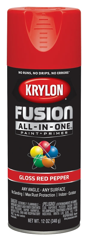 KRYLON Krylon K02720007 Spray Paint, 12 oz Can, 25 sq-ft Coverage Area, Acrylic Base, Gloss, Red Pepper PAINT KRYLON