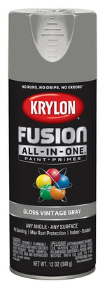 KRYLON Krylon K02726007 Spray Paint, 12 oz Can, 25 sq-ft Coverage Area, Acrylic Base, Gloss, Vintage Gray