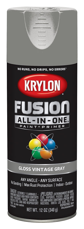 KRYLON Krylon K02726007 Spray Paint, 12 oz Can, 25 sq-ft Coverage Area, Acrylic Base, Gloss, Vintage Gray
