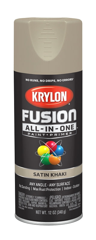 KRYLON Krylon All-In-One�� K02740007 Spray Paint, Satin, Khaki, 12 oz Can