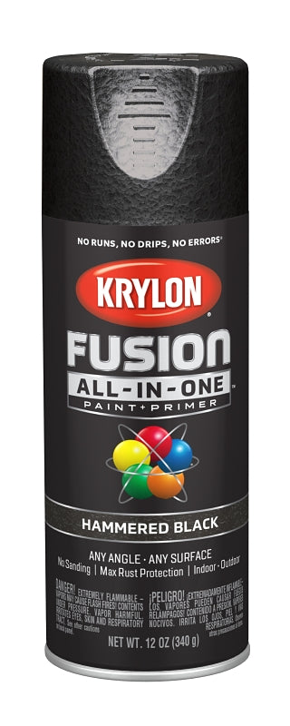 KRYLON Krylon K02782007 Spray Paint, 12 oz Can, 25 sq-ft Coverage Area, Acrylic Base, Hammered, Black PAINT KRYLON