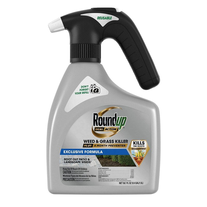 ROUNDUP Roundup Dual Action 5324701 Weed and Grass Killer Plus 4 Month Preventer, Liquid, Yellow, 1.5 L
