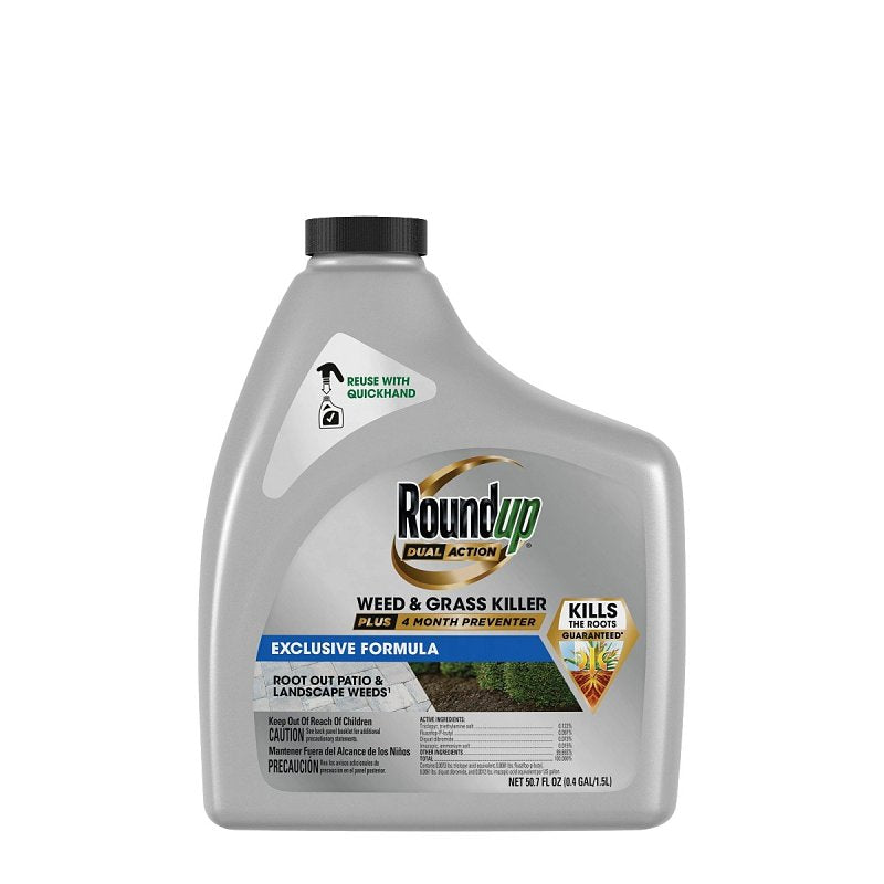 ROUNDUP Roundup Dual Action 5324801 Weed and Grass Killer Plus 4 Month Preventer Refill System, Liquid, Yellow, 1.5 L