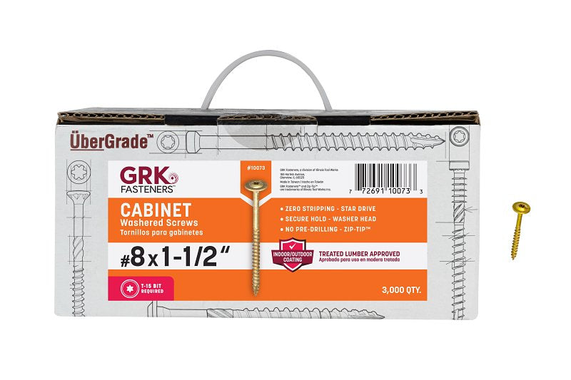 GRK FASTENERS GRK Fasteners 10073 Cabinet Screw, #8 Thread, 1-1/2 in L, Washer Head, Star Drive, Steel, 3000 BX HARDWARE & FARM SUPPLIES GRK FASTENERS