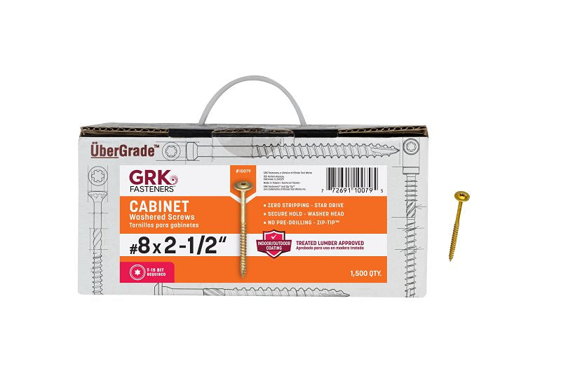 GRK FASTENERS GRK Fasteners 10079 Cabinet Screw, #8 Thread, 2-1/2 in L, Washer Head, Star Drive, Steel, 1500 BX HARDWARE & FARM SUPPLIES GRK FASTENERS