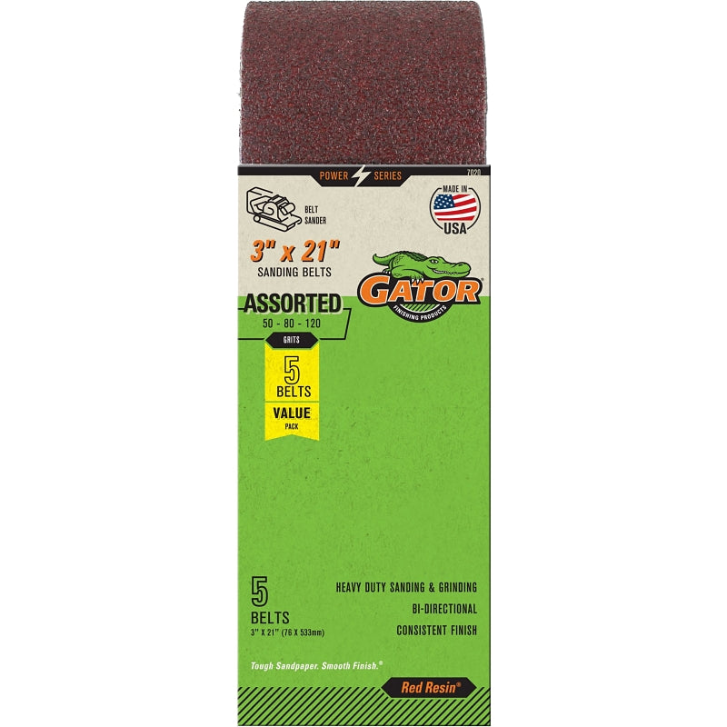 GATOR Gator Red Resin 7020 Sanding Belt, 3 in W, 21 in L, 80, 120, 150 Grit, Aluminum Oxide Abrasive TOOLS GATOR