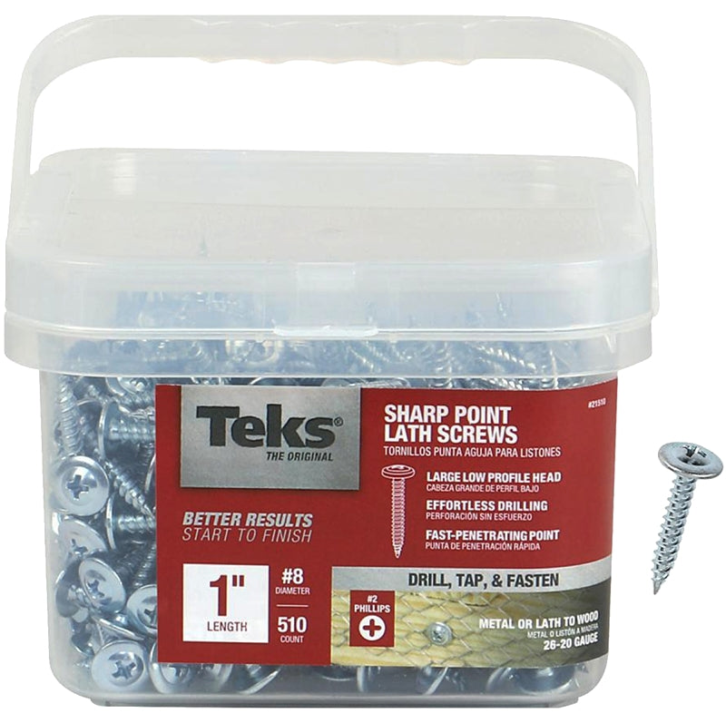 TEKS Teks 21510 Lath Screw, #8 Thread, Truss Head, Phillips Drive, Sharp Point, Steel, Zinc