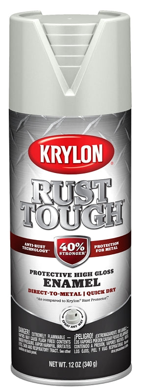 KRYLON Krylon Rust Tough K09261008 Enamel Spray Paint, Gloss, Light Gray, 12 oz, Can