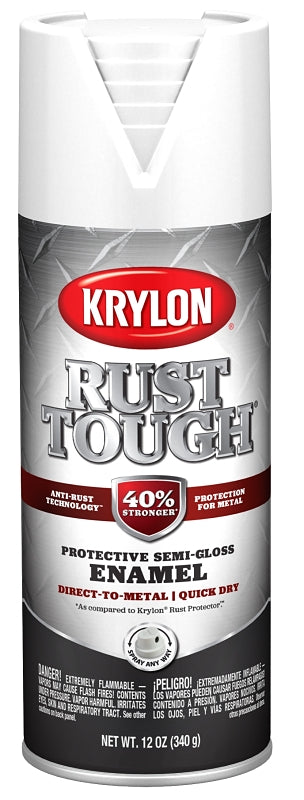 KRYLON Krylon Rust Tough K09266008 Enamel Spray Paint, Semi-Gloss, White, 12 oz, Can PAINT KRYLON