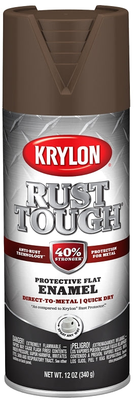KRYLON Krylon Rust Tough K09270008 Rust Preventative Spray Paint, Flat, Leather Brown, 12 oz, Can