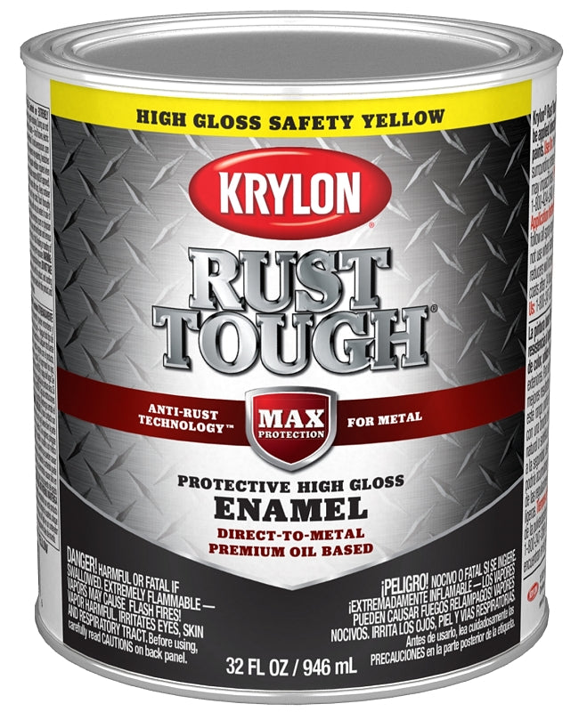 KRYLON Krylon Rust Tough K09713008 Rust Preventative Paint, Gloss, Safety Yellow/Sun, 1 qt, 400 sq-ft/gal Coverage Area PAINT KRYLON