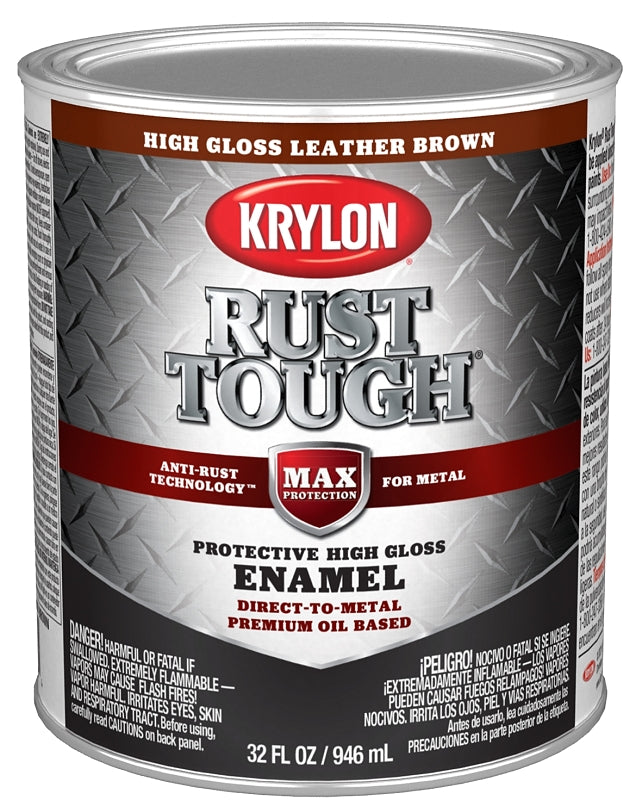 KRYLON Krylon Rust Tough K09766008 Rust Preventative Paint, Gloss, Leather Brown, 1 qt, 400 sq-ft/gal Coverage Area PAINT KRYLON   