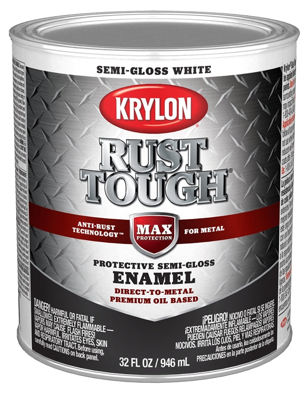 KRYLON Krylon Rust Tough K09708008 Rust Preventative Paint, Semi-Gloss, White, 1 qt, 400 sq-ft/gal Coverage Area