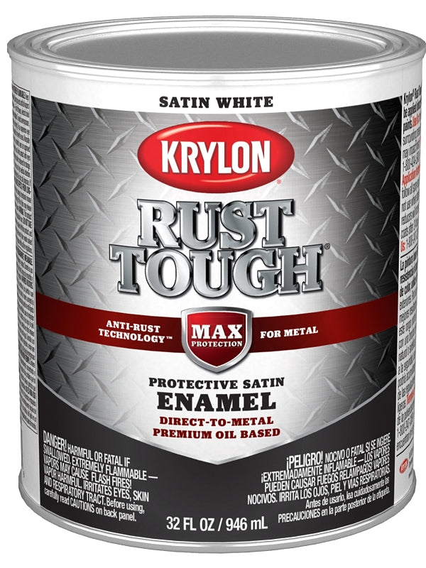 KRYLON Krylon Rust Tough K09706008 Rust Preventative Paint, Satin, White, 1 qt, 400 sq-ft/gal Coverage Area
