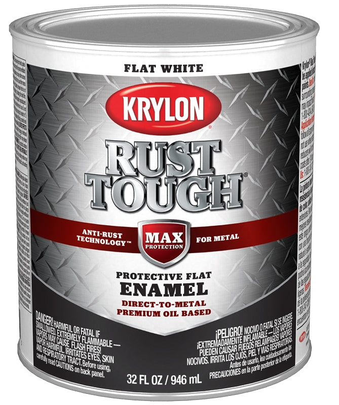KRYLON Krylon Rust Tough K09710008 Rust Preventative Paint, Flat, White, 1 qt, 400 sq-ft/gal Coverage Area