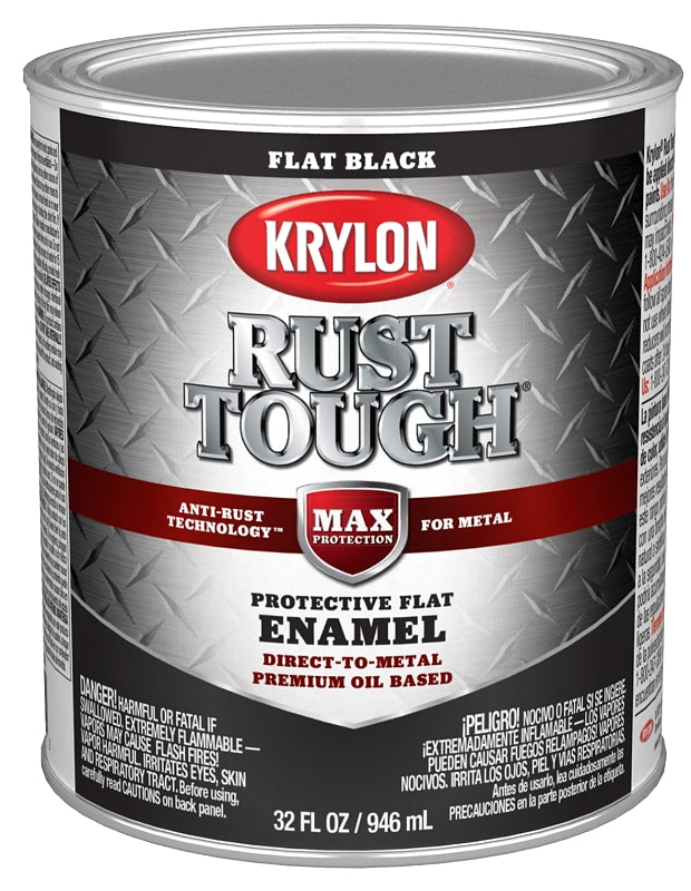 KRYLON Krylon Rust Tough K09711008 Rust Preventative Paint, Flat, Black, 1 qt