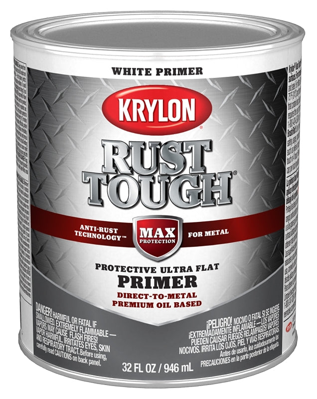 KRYLON Krylon Rust Tough K09718008 Primer, Ultra Flat, White, 1 qt