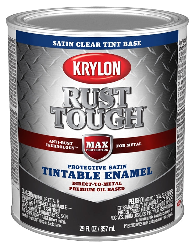 KRYLON Krylon Rust Tough K09728008 Enamel Paint, Satin Sheen, Clear, 1 qt, 400 sq-ft/gal Coverage Area