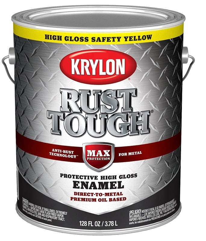 KRYLON Krylon Rust Tough K09736008 Rust Preventative Paint, Gloss, Safety Yellow/Sun, 1 gal, 400 sq-ft/gal Coverage Area PAINT KRYLON