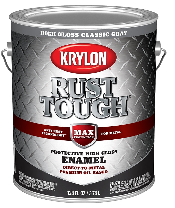 KRYLON Krylon Rust Tough K09738008 Rust Preventative Paint, Gloss Sheen, Classic Gray, 1 gal, 400 sq-ft/gal Coverage Area