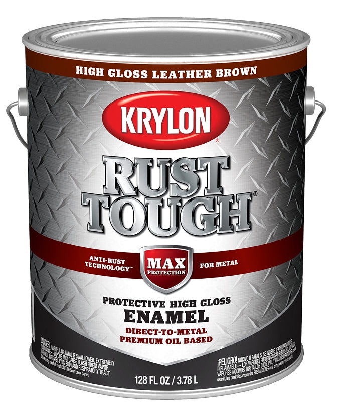 KRYLON Krylon Rust Tough K09740008 Enamel Paint, Gloss Sheen, Leather Brown, 1 gal, 400 sq-ft/gal Coverage Area