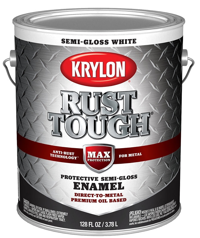 KRYLON Krylon Rust Tough K09734008 Rust Preventative Paint, Semi-Gloss, White, 1 gal, 400 sq-ft/gal Coverage Area
