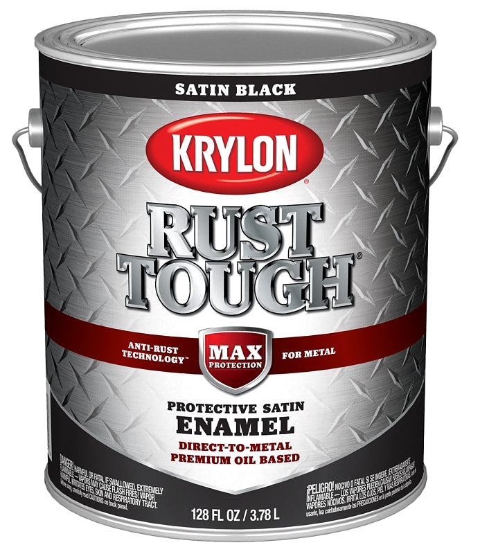 KRYLON Krylon Rust Tough K09733008 Rust Preventative Paint, Satin, Black, 1 gal, 400 sq-ft/gal Coverage Area