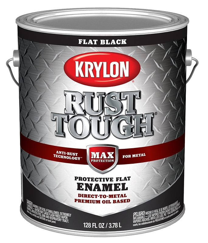 KRYLON Krylon Rust Tough K09731008 Rust Preventative Paint, Flat, Black, 1 gal, 400 sq-ft/gal Coverage Area