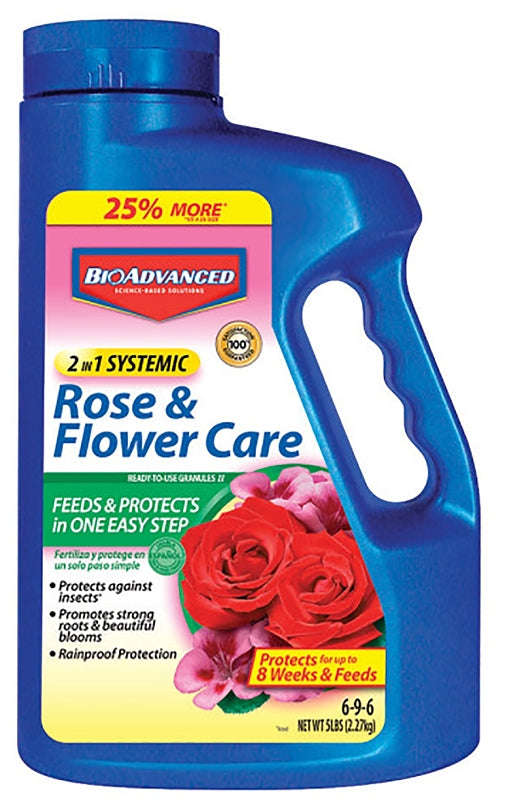 BIOADVANCED BioAdvanced 701100A Rose and Flower Fertilizer, 5 lb Bottle, Granular, 6-9-6 N-P-K Ratio LAWN & GARDEN BIOADVANCED