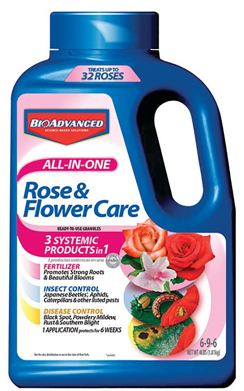 BIOADVANCED BioAdvanced 701110A Rose and Flower Fertilizer, 4 lb, Granular, 6-9-6 N-P-K Ratio