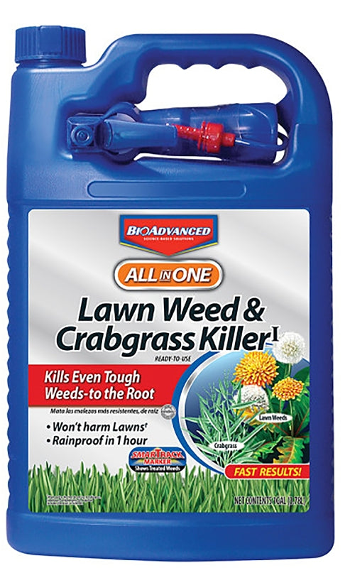 BIOADVANCED BioAdvanced 704130A Weed and Crabgrass Killer, Liquid, Black/Brown, 1 gal Bottle LAWN & GARDEN BIOADVANCED