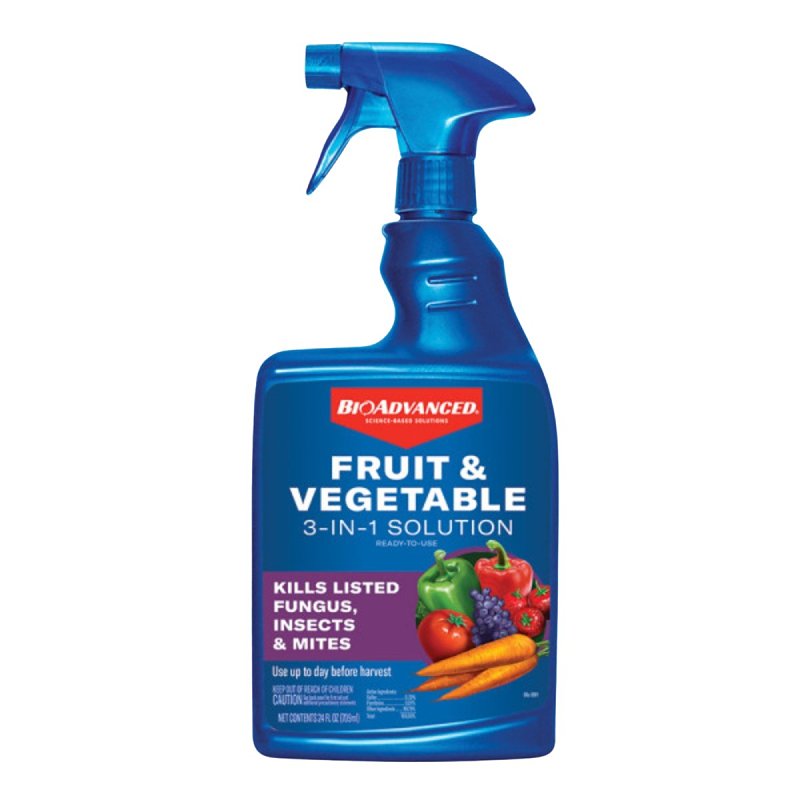 BIOADVANCED BioAdvanced 801500E 3-in-1 Fruit and Vegetable Solution, Indoor, Outdoor, 24 oz Bottle