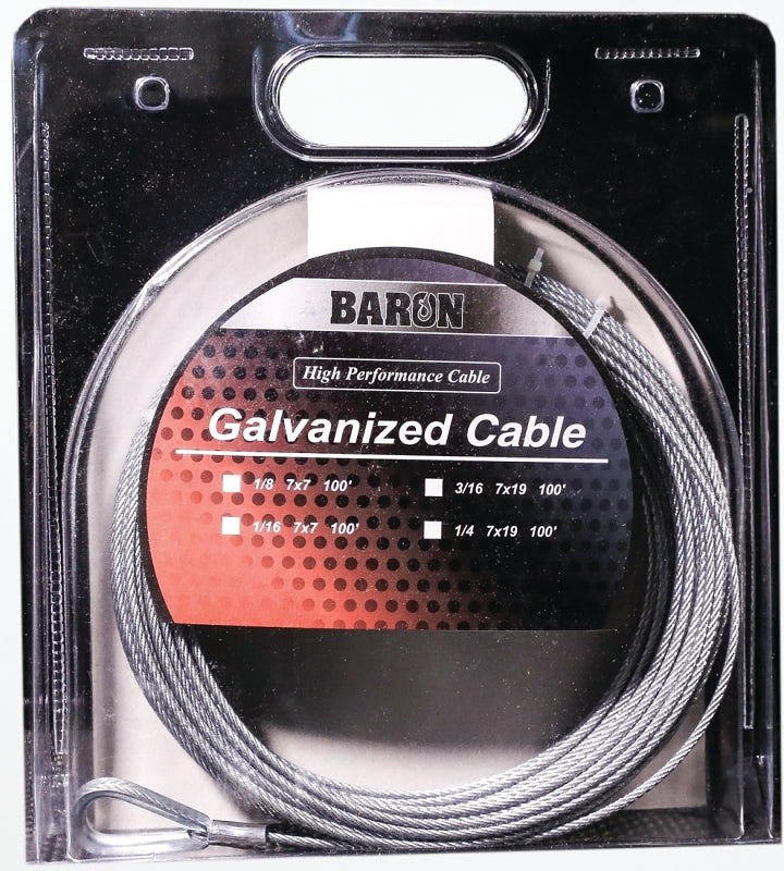 BARON Baron 0 7005/50070 Aircraft Cable, 3/16 in Dia, 50 ft L, 740 lb Working Load, Galvanized Steel