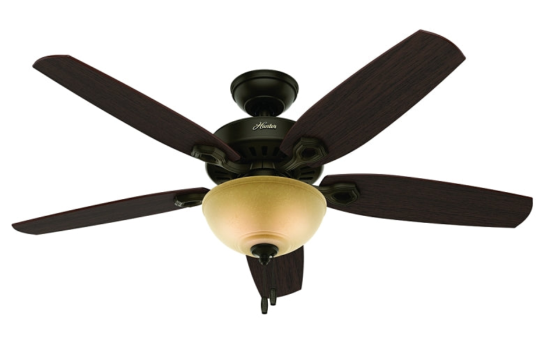 HUNTER Hunter 53091 Ceiling Fan, 5110 cfm Air, 5-Blade, Brazilian Cherry/Stained Oak Blade, 52 in Sweep, 3-Speed