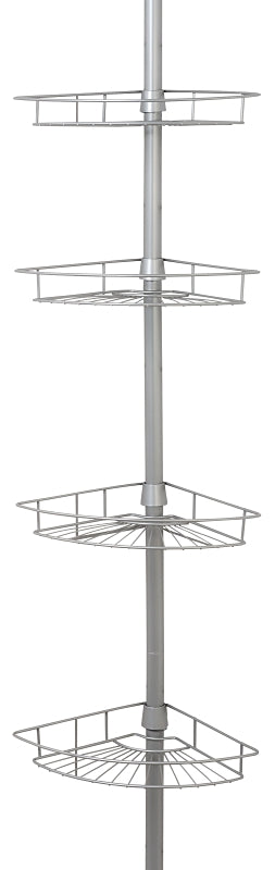 ZENNA HOME Zenna Home 2156NN Corner Tension Pole Shower Caddy, 8 in OAL, 11-1/2 in OAW, 4-Shelf, Steel, Satin Nickel